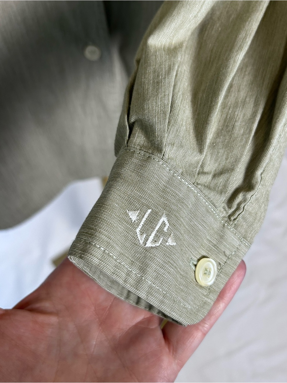Lizsport Liz Claiborne Vintage Cotton Button Down Shirt Sage Green Stripe S - Picture 4 of 6